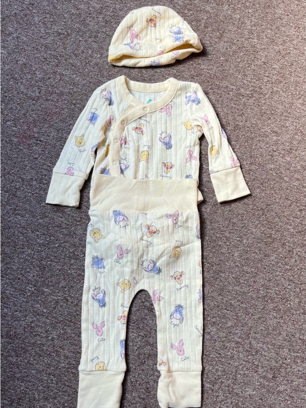 Disney Winnie The Pooh Ribbed Footie & Hat Set with Pastel Character Prints